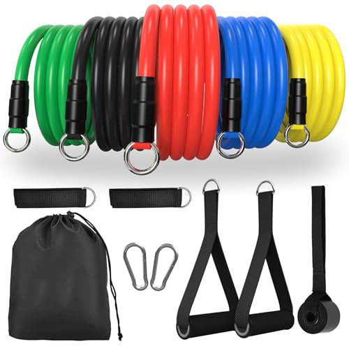POWER GUIDANCE Widerstandsbänder Set Stretch Training Set mit 5 Übungsbänder, Widerstandskreisen, Griffen, Türanker, Knöchelriemen und Tragetasche