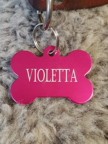 Gravuren store Hundemarke Knochen XXL Adressanhänger aus Aluminium, mit beidseitiger Lasergravur, 50mm X 37mm (violett)
