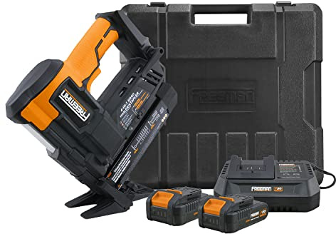 Freeman PE4118GF 20 Volt Cordless 4-in-1 18-Gauge 2 Flooring Nailer/Stapler Kit with Lithium-Ion Batteries, Charger, Case, and Fasteners (1000 Count)