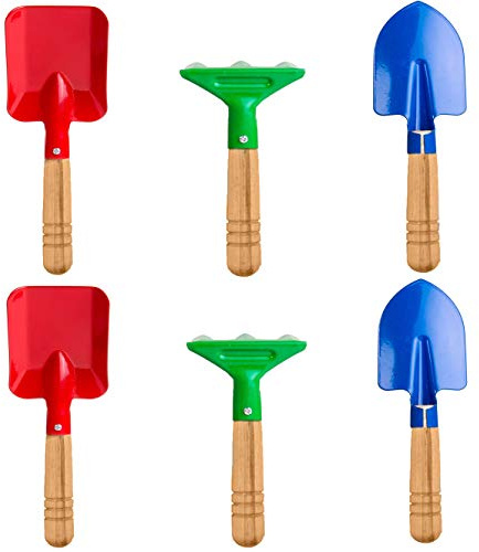 Kids Gardening Tool Set, 6PCS Gardening Tools for Kids Metal with Sturdy Wooden Handle Safe Gardening Tools 8 Children Beach Sandbox Toy