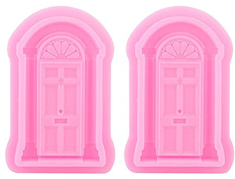Atyhao 2 moldes clásicos de silicona para puerta, molde para hornear, para puerta o ventana, molde de silicona para pasteles, fondant, galletas, decoración (rosa)