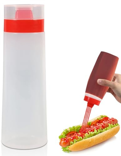 HERCHR Condiment Squeeze Bottle,Squeezy Sauce Bottle Refillable Condiment 4 Hole Container,Reusable Squeeze Condiment Bottles Dispenser Seasoning Dispenser for Mayonnaise,Mustard,Hot Sauce,Olive Oil