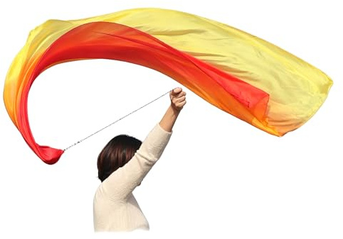 Winged Sirenny Seidenschleier Poi Bälle mit Tuch 180cm für Bauchtanz, Flow Art, Bühnenperformance, Anbetung & Spiel, Handgefärbt Leichter Seidenstoff & Edelstahlkette, 1 Stück