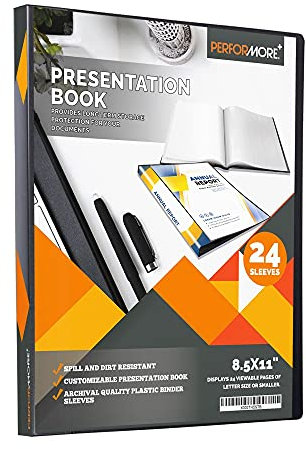 PERFORMORE Präsentationsbuch mit 24 Taschen, mit Kunststoffhüllen, 48 Seiten Kapazität für 21,6 x 27,9 cm große Portfolio-Ordner mit transparentem Aktenblatt für Dokumente, Zertifikate, wichtige