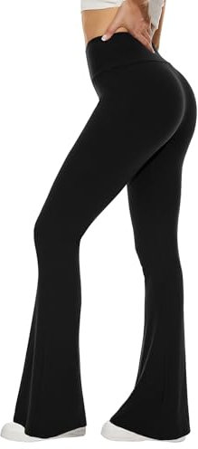 Sundwudu Svarta utsvängda yogabyxor för kvinnor, mjuka leggings med hög midja och långa bootleg-byxor, 1-svart, M