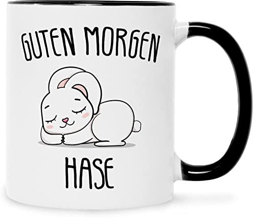 GRAVURZEILE Bedruckte Tasse mit Motiv - Guten Morgen Hase - Tasse mit niedlichem Häschen Kaninchen - Geschenk für Partner Freunde zum Geburtstag Valentinstag Weihnachten - Schwarz & Weiß