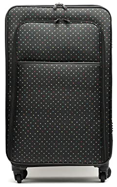 MISAKO Maleta de Tela Mediana de Viaje estri Negro Unisex - Equipaje Blando semirrígido de 66x40x22cm de 4 Ruedas