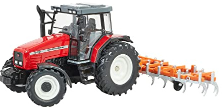 Britians Hertitage Tractor Playset de Juguete, Tractor Massey Ferguson 6S.180 con cultivador Plegable clásico, Compatible con Juguetes de Granja a Escala 1:32, Adecuado para coleccionistas y niños a