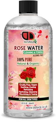 DD TECK 30ml | Pure Natural Organic Rose Water Face Astringents, Beauty, Skin, Face Tonner Restores Skin Ph Balance, Suitable for All Skin Types 100% Vegan (30ml Cap)