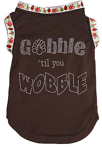 Petitebelle Hunde-Shirt mit Strasssteinen, Gobble Til You Wobble, Größe XS, Braun