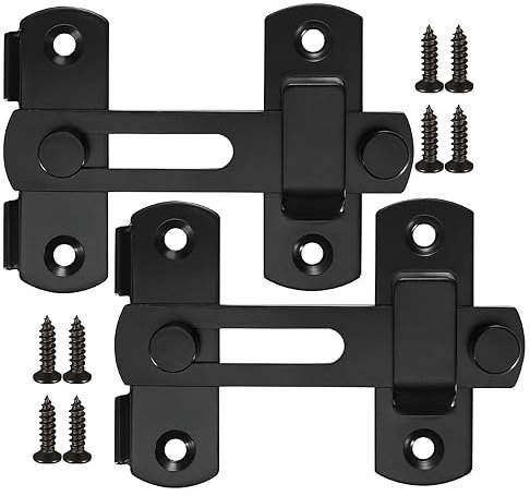 Serrature e catenacci per porte di fienili scorrevoli a 180°, confezione da 2, chiusure nere con chiusura a scatto, per porte di fienili, bagno, garage, finestre, porte scorrevoli per la privacy