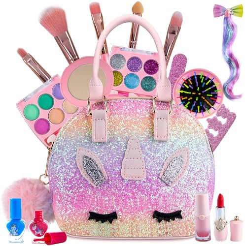 Kinderschminke Set Mädchen, Kinder Make Up Set Mädchen, Kinder Schminkset Mädchen, Kids Makeup, Rollenspiel Kosmetik, Halloween Weihnachts Geburtstags Geschenke für Mädchen 3-12 Jahre