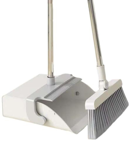 NIBHZ Kit Scopa e Paletta, Scopa e Paletta Manico Lungo, Spazzolone Scope per Pulizia Pavimenti, Casa, Cucina, Esterno,White