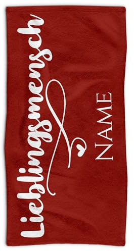 Print Royal PR Badetuch personalisiert mit Wunschname - Personalisiertes Badetuch - Lieblingsmensch - Persönliches Namensgeschenk für Familie und Freunde | 140 x 70 cm, rot