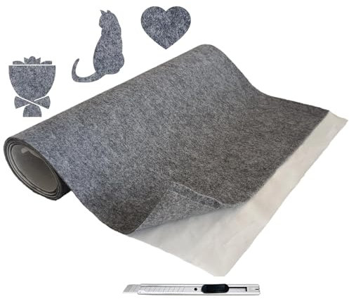 Feutrine Autocollante, 40x200 cm Patin Feutre Adhesive, Epaisse 2mm Antiderapant Tissu Autocollant Reparation, Patins pour Meubles, pour DIY sous Verre, Tapis de Tiroir, Pied de Chaise, Gris