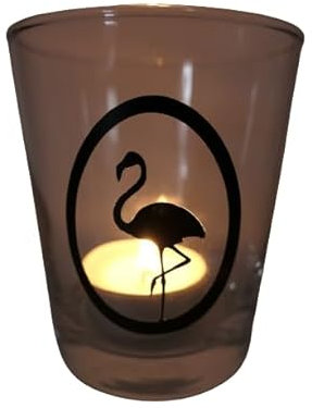 Lichtidee Teelicht Glas Windlicht Tischlicht Print schwarz mit Flamingo im Ei schwarz Herbst Handmade Unikat Maritim Geburtstag Ostern Muttertaggeschenk, 09512