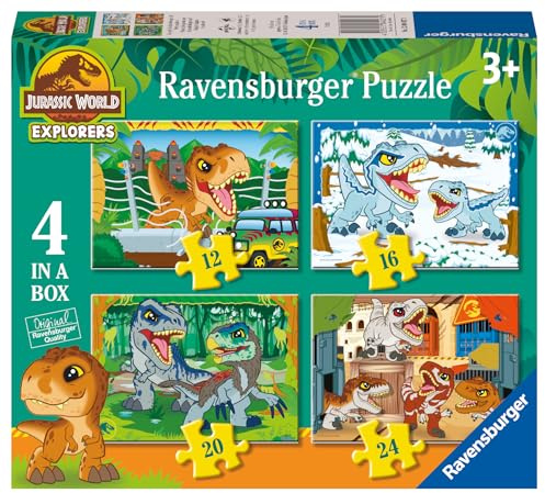Ravensburger Jurassic World Explorers Puzzles mit 4 Stück, 3 Jahre oder älter, Geschenk für Kinder von 3 Jahren oder mehr als 72 Teilen, Kinderpuzzle, 19 x 14 cm, Ravensburger Puzzle