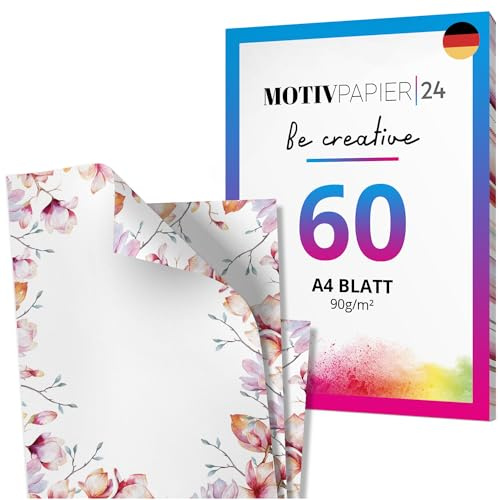 60 Blatt Blumen Magnolie Briefpapier Set beidseitig bedruckt Motivpapier Papier A4 Druckerpapier 90g/m²