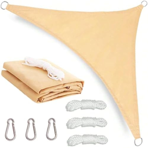 KANWOD Vela Ombreggiante Triangolare, 4 x 4 x 4 m, Impermeabile, Protezione UV, Tessuto 180 g/m², Telo Ombreggiante Esterno per il Balcone, la Terrazza e il Giardino, Beige