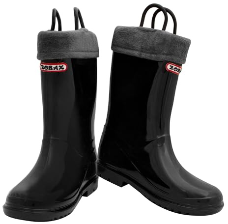 Zorax Kids Handle Rain Boots With Warm Lining - UK 1 Adult - EU32 - Black