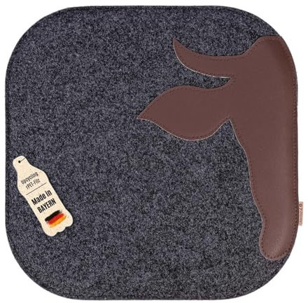 kontor28 - nachhaltiges Design Sitzkissen XAVERL Kuh, handgefertigt Made in Germany, 37,5 x 37,5cm aus Upcycling rPET Filz + Leder, mit Polsterung-Outdoor geeignet & waschbar, anthrazit 1er Set