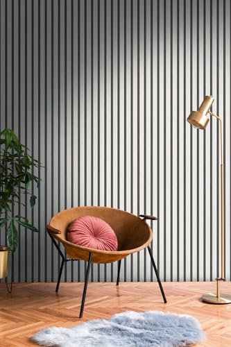 A.S. Création Papier peint intissé avec motif lambris effet métallisé 0,53 x 10,05 m - noir argent métallisé - Papier peint imitation bois Made in Germany - 786271