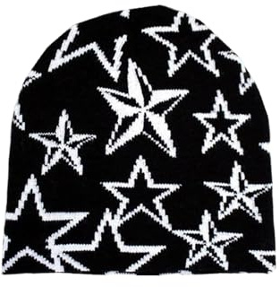 Kinretixia Y2k Beanies Bonnet en tricot avec motif étoilé, chapeau d'araignée, gothique, bonnet noir, pour hommes et femmes, multicolore, Large