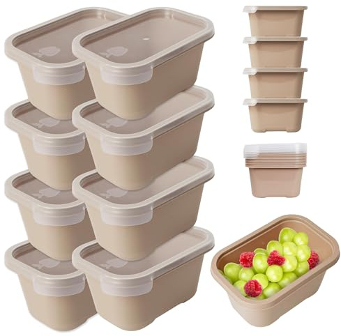 Mypicompany. Frischhaltedosen mit Deckel –8 teiliges Set (je 750 ml), BPA-frei, Luftdicht, Stapelbar. Mikrowellen & Spülmaschinengeeignet. Pastellbraun Gefrierdosen. Dosen mit Deckel für Lebensmittel