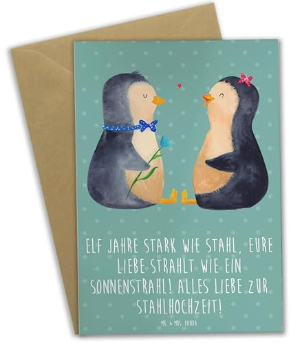 Mr. & Mrs. Panda Grußkarte 11. Hochzeitstag Stahlhochzeit - Geschenk, poetische Sprüche, Elf Jahre, witzig, Glückwünsche zur, Heiraten, Starke Ehe, ewige Liebe, Papa, Freund, Hochzeitsfeier, Bräutigam