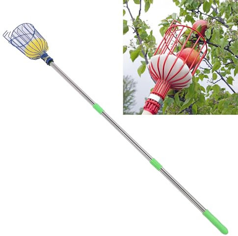 Oreilet 13.8FT Fruit Picker Pole, Adjustable Stainless Steel Fruit Picker Basket with Extension Pole, Avocado Fruit Grabber Tool for Picking Lemon Pear Citrus Mango Orange Tree