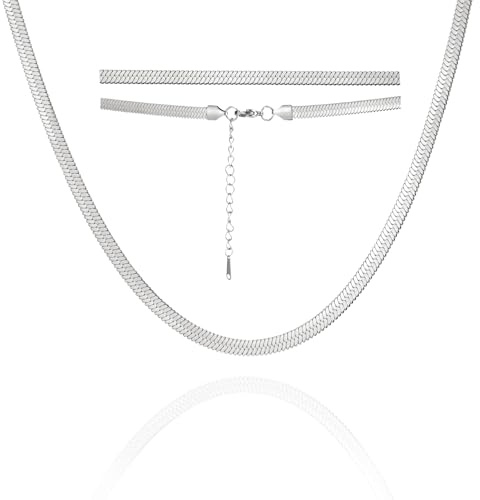 Dreamtimes Herringbone Flache Schlange Magische Kette Halskette Vintage Shiny Chain für Männer und Frauen Herringbone Halskette Zierliche einfache Halskette Choker Halsketten
