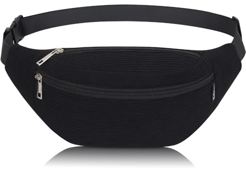 Bauchtasche Herren und Damen stylische Gürteltasche für maximalen Stauraum 3 Fächer jeweils mit Reißverschluss für alle Aktivitäten geeignet Reise (Schwarz)