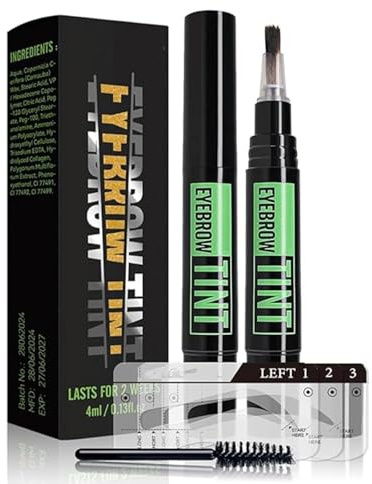 Professional Eyebrow Tint Kit for Long-Lasting Natural Brow Colour Enhancement with Stencils & Brush - Semi-Permanent Waterproof Eyebrow Dye Kit in Black for Fuller Defined Brows, Ideal for Sparse