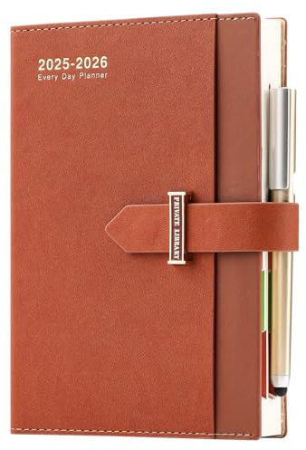 Mcdsuc Academic Diary 2025-2026 A5 Page per Day, August 2025-August 2026 Diary with Month View,13 months Productivity Daily Planner 25/26 with Pen,3 Bookmarks,Stickers, Inside pocket,Hardcover,Brown