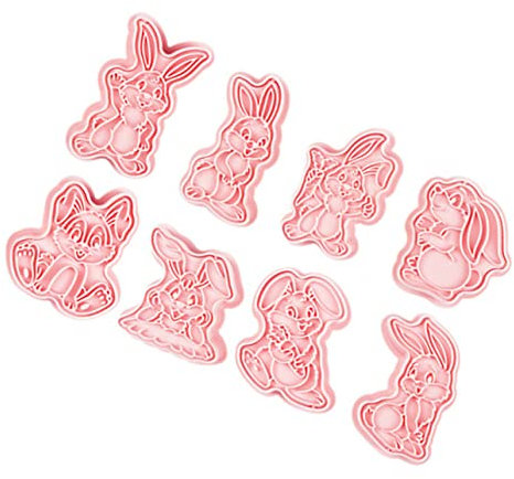 POPETPOP 8pcs 3D Bunny Cookie Molds Biscuit Stamps Plastic Easter Baking Tools DIY Party Supplies Home Baking Set