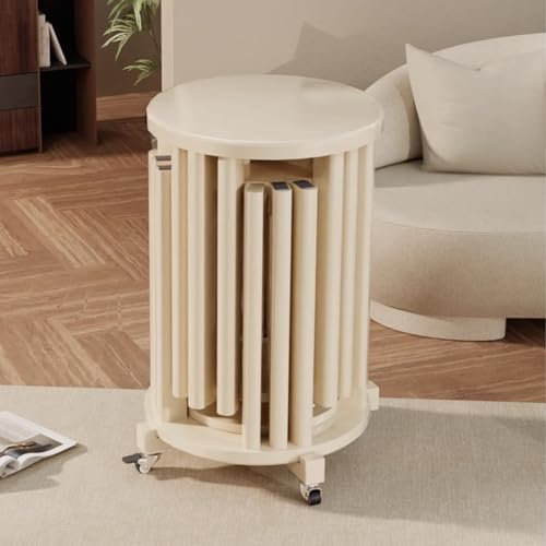 Hocker Stapelbar mit 360°-Lautlosrollen, Runder 6-in-1-Stapelhocker aus Massivholz, Nachttisch, Kleiner Beistelltisch, Mobiler Blumenständer, Schlafzimmer, Wohnzimmer, Terrasse