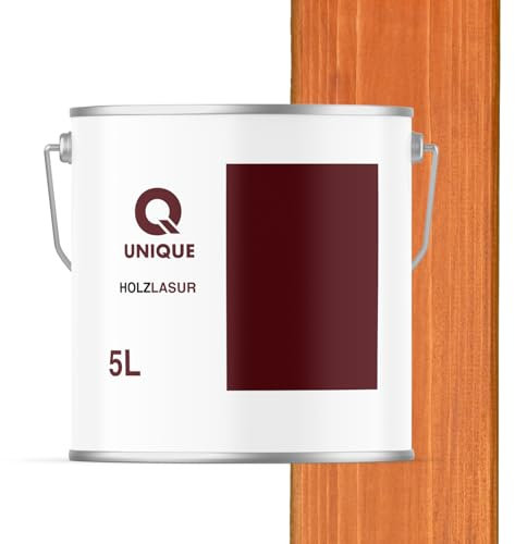 Q UNIQUE Holzlasur Satin 5L | Holzschutz & Farbe für außen & innen | Farbe: Teak | Für Garten, Zäune, Fassaden, Möbel