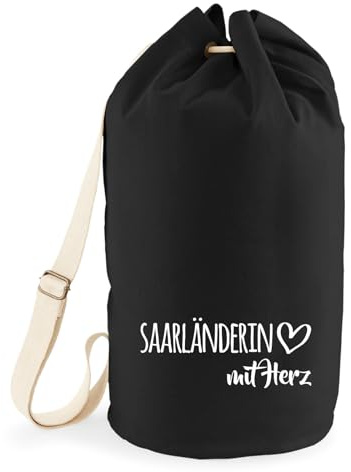 Huuraa Seesack Saarländerin mit Herz 20 Liter Black Baumwolle Rucksack Geschenkidee