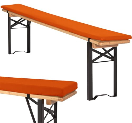 YFHT Bierbankauflagen, Wasserfest Biertischgarnitur Auflagen Mit Elastischen Bändern, Sitzkissen Bierzeltgarnitur, Polster Bierzeltgarnitur, Sitzpolster Bierzeltgarnitur,Orange 16,180x25x3cm