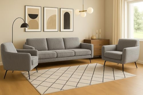 A&J MöbelLand GmbH Polstergarnitur Benito: 3-Sitzer Sofa + 2 Sessel – Wohnzimmer Set, modernes Design, Bonellfederkern, langlebige Qualität, Bezug in Grau