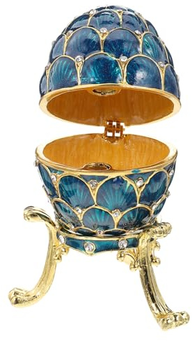 LRXIYODE Rhinestone Embellished Small Enameled Egg Trinket Box Vintage Jewelry Organizer for Necklace and Ring Storage Table Decor Valentines Mothers Day Christmas