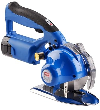 SHAIRMB Taglierina per Tessuti, Macchina Elettrica Rotativa per Tessuti A Batteria A 5 velocità, Spessore di Taglio 27/32/40 Mm, con 2 Batterie, per Tessuti Multistrato,Blu,100mm