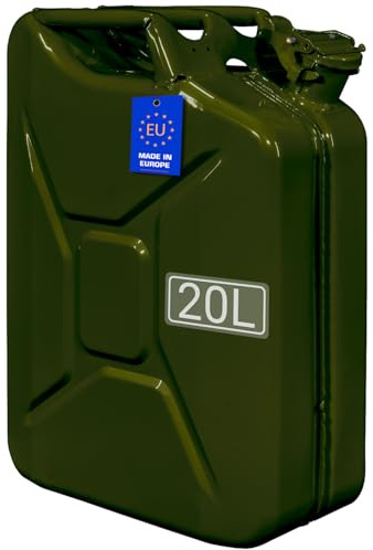 FIXKRAFT Benzinkanister 20L Metall 20 Liter Kanister für Benzin Diesel Kraftstoffkanister mit Entlüftung Reservekanister (Oliv-grün, lackiert)