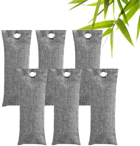 Sacchetti per la pulizia dell'aria, assorbitori di odori in carbone di bambù (4 x 75 g), naturali perfetti per la rimozione degli odori per auto, cucina, camera, guardaroba, sacchetti di carbone (6