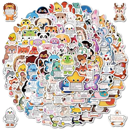 112 PCS Emotional Support Animal Stickers – Affirmation Sticker Pack for Adults or Kids Cute Inspirational Buddies for Water Bottles, Laptops, Phones, Positive Quote Vinyl
