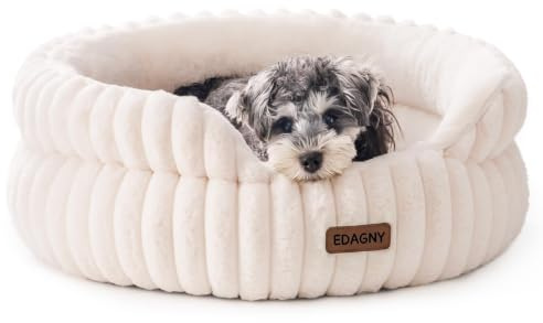 EDAGNY Elegant Lit pour Chien Rond Lit pour Chat, Moelleux Panier Chat pour Chiens de Petite et Moyenne Taille - Lavable Coussin Chat Lit avec Fond Antidérapant (Creme, M)
