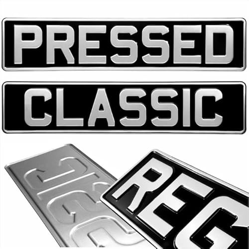 Set of 2 Classic Metal Pressed Number Plates made in UK car shows Plates Made of Premium Quality Aluminium Germany