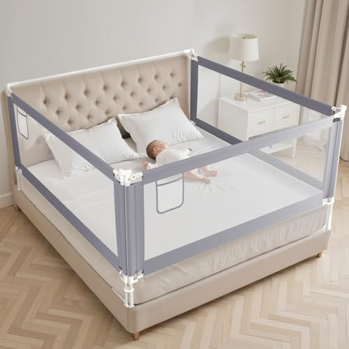 Julrrimg Bettgitter 2×200cm + 1×180cm – 30-stufiges Höhenverstellbares Rausfallschutz für Boxspringbetten – Mit Fixierstange (3 Stück)