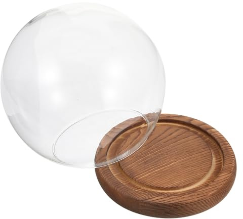 Milisten Cloche en Verre Sphérique 12 CM avec Socle en Bois Rétro Décoration Artisanale pour Fleurs Stabilisées Globe Décoratif pour Micro-Paysage et Terrarium D’Intérieur