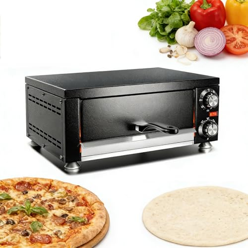 Electric Countertop Pizza Oven – 12-Inch Commercial Stainless Steel Indoor Pizza Maker Machine with Timer, Home Kitchen Pizza Cooker, 1400W Fast Heating